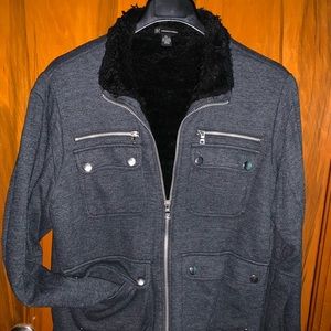 INC International Concepts Gray Jacket with Black Fur Collar